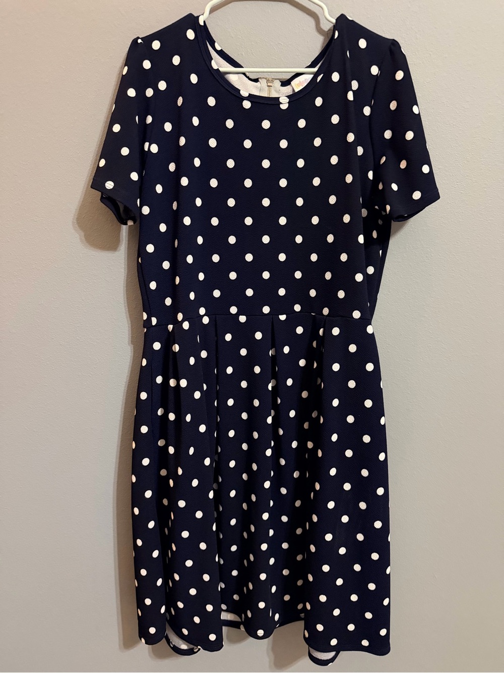 LuLaRoe Amelia Navy Blue Polka Dot Short Sleeve Fit-and-Flare Dress
